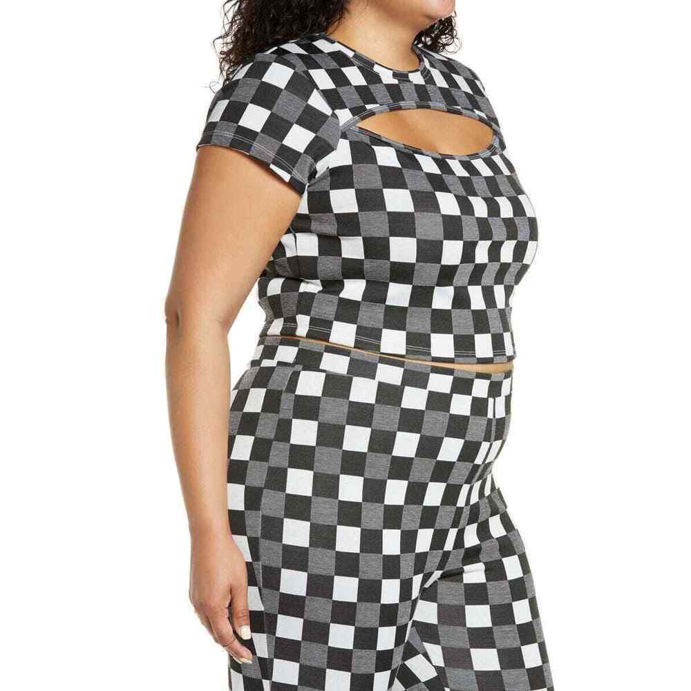 BP. Cutout Crop Tee In Black- White Gingham plus size 1X - Picture 3 of 15